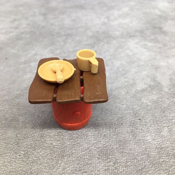 Playmobil Barrel Table, Spoon, Cup & Bowl- Dark "Wood" Top- Pirate/Western Theme - Picture 1 of 8